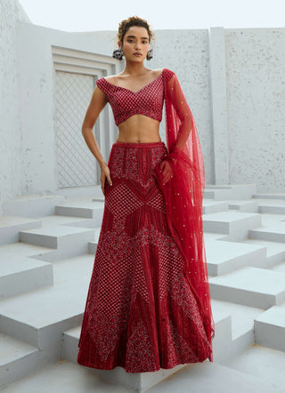 Gemini deep red lehenga set