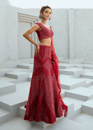 Gemini deep red lehenga set