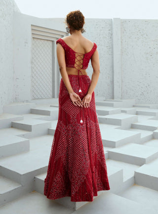 Gemini deep red lehenga set