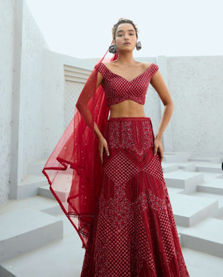 Gemini deep red lehenga set