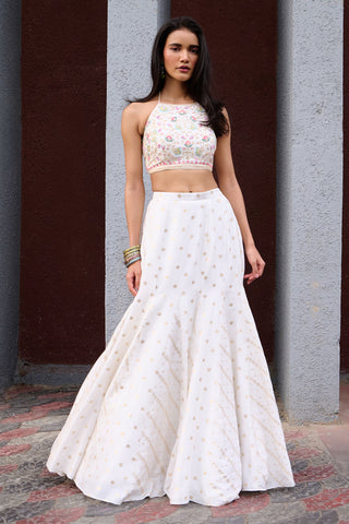 Anaisa Ivory And Powder Blue Gusset Skirt Set by Chamee And Palak, available on Indiaspopup.com