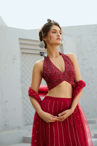 Aura red lehenga set