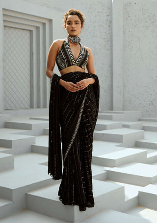 Galaxy black pre-drape sari and blouse