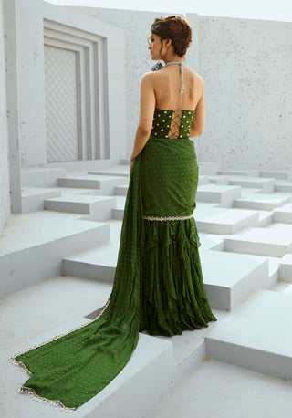 Bianca green corset pre-drape sari and blouse