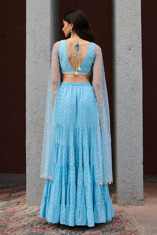 Abha Blue Lehenga Set by Chamee And Palak, available on Indiaspopup.com