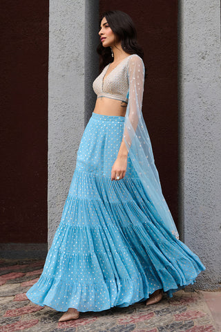 Abha Blue Lehenga Set by Chamee And Palak, available on Indiaspopup.com