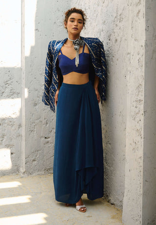 Lena Deep Blue Blazer And Skirt Set by Chamee And Palak available on Indiaspopup