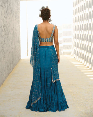 Grace Blue Pre-Drape Sari And Blouse by Chamee And Palak available on Indiaspopup