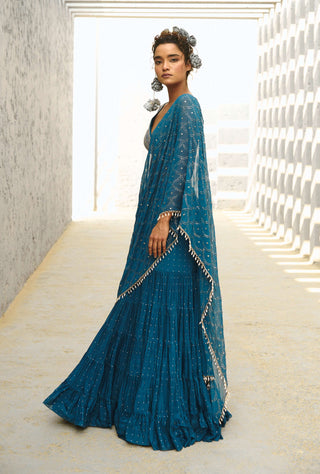 Grace Blue Pre-Drape Sari And Blouse by Chamee And Palak available on Indiaspopup