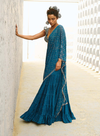 Grace Blue Pre-Drape Sari And Blouse by Chamee And Palak available on Indiaspopup