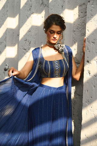 Galaxy Deep Blue Jacket And Sharara Set by Chamee And Palak available on Indiaspopup