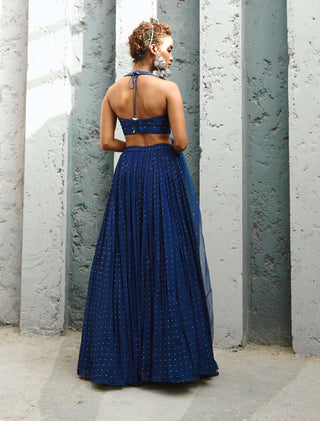 Stella Deep Blue Ruched Skirt Set by Chamee And Palak available on Indiaspopup