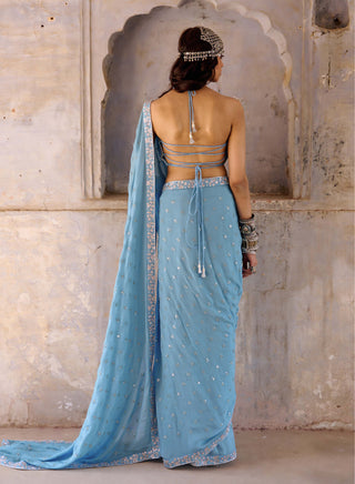 Chamee And Palak-Hazel Blue Zardozi Sari Set-INDIASPOPUP.COM