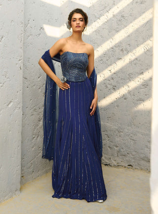 Stella Blue Corset Mermaid Skirt Set by Chamee And Palak available on Indiaspopup