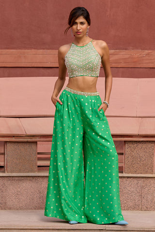 Mila Green Palazzo Set by Chamee And Palak, available on Indiaspopup.com