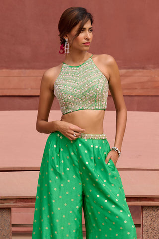 Mila Green Palazzo Set by Chamee And Palak, available on Indiaspopup.com