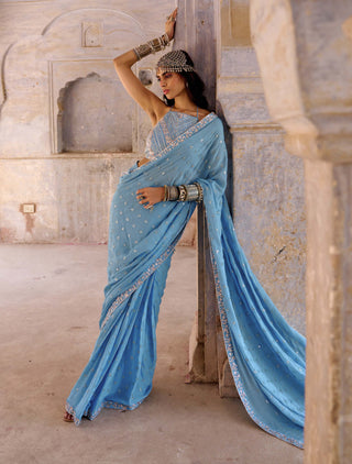 Chamee And Palak-Hazel Blue Zardozi Sari Set-INDIASPOPUP.COM