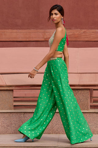 Mila Green Palazzo Set by Chamee And Palak, available on Indiaspopup.com