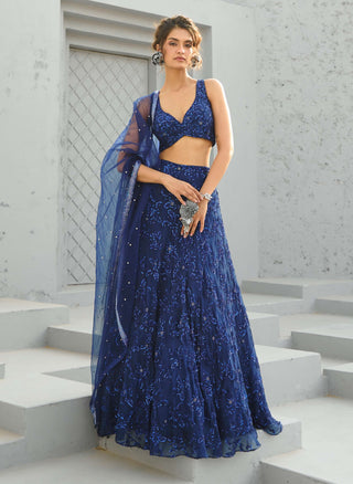 Blue Serena Lehenga Set by Chamee And Palak available on Indiaspopup