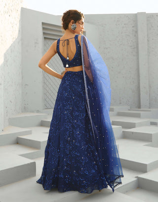 Blue Serena Lehenga Set by Chamee And Palak available on Indiaspopup