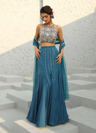 Angel Blue Mermaid Skirt Set by Chamee And Palak available on Indiaspopup