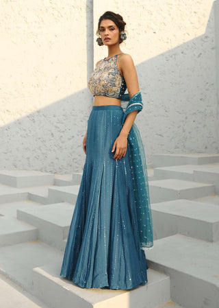 Angel Blue Mermaid Skirt Set by Chamee And Palak available on Indiaspopup