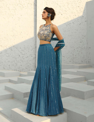 Angel Blue Mermaid Skirt Set by Chamee And Palak available on Indiaspopup