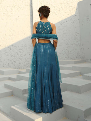 Angel Blue Mermaid Skirt Set by Chamee And Palak available on Indiaspopup