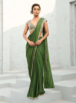 Juliet green pre-draped sari and blouse