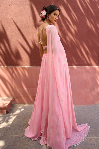 Lucia Peach Lehenga Set by Chamee And Palak, available on Indiaspopup.com