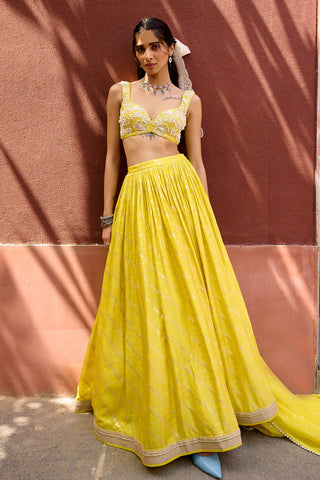 Roma Yellow Lehenga Set by Chamee And Palak, available on Indiaspopup.com