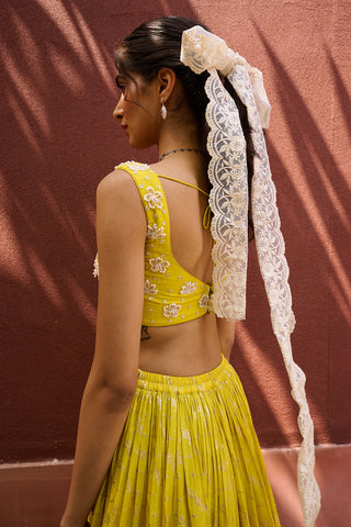 Roma Yellow Lehenga Set by Chamee And Palak, available on Indiaspopup.com