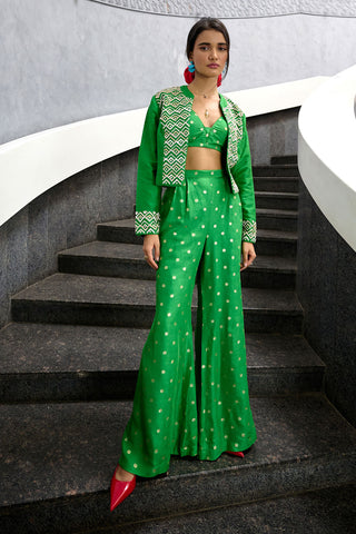 Remy Green Palazzo And Jacket Set by Chamee And Palak, available on Indiaspopup.com