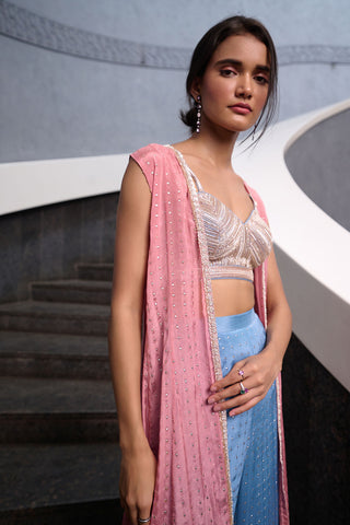 Iyana Blueish Gray Palazzo And Jacket Set by Chamee And Palak, available on Indiaspopup.com