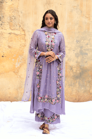 Niti Bothra-Lilac Orchid Heavy Long Kurta Set-INDIASPOPUP.COM