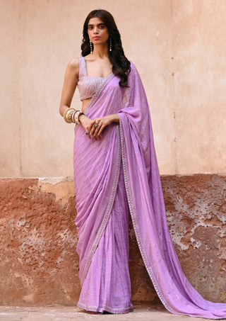 Chamee And Palak-Layla Lavender Draped Sari Set-INDIASPOPUP.COM