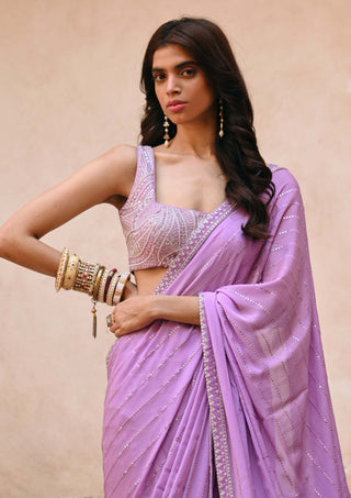 Chamee And Palak-Layla Lavender Draped Sari Set-INDIASPOPUP.COM