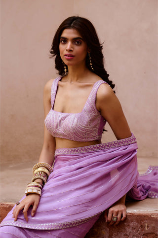 Chamee And Palak-Layla Lavender Draped Sari Set-INDIASPOPUP.COM