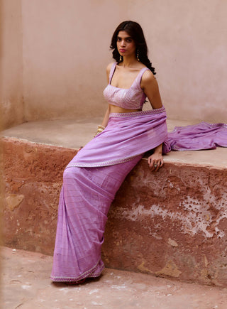 Chamee And Palak-Layla Lavender Draped Sari Set-INDIASPOPUP.COM