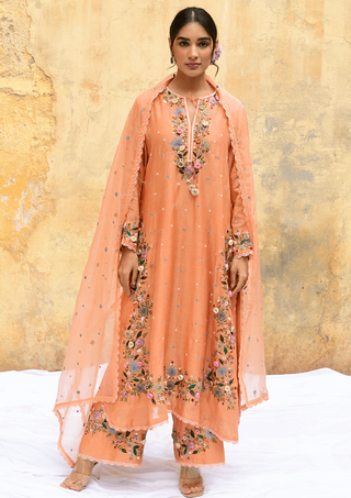 Niti Bothra-Peach Orchid Heavy Long Kurta Set-INDIASPOPUP.COM