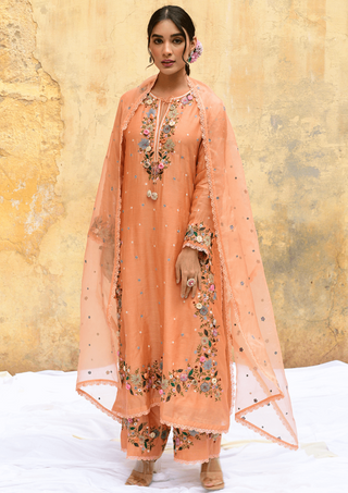 Niti Bothra-Peach Orchid Heavy Long Kurta Set-INDIASPOPUP.COM