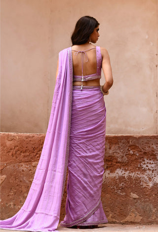 Chamee And Palak-Layla Lavender Draped Sari Set-INDIASPOPUP.COM