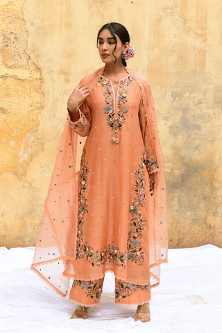 Niti Bothra-Peach Orchid Heavy Long Kurta Set-INDIASPOPUP.COM