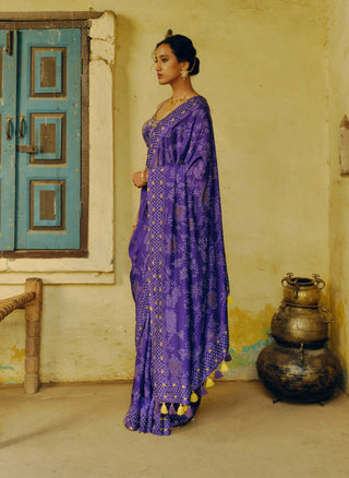 Drishti & Zahabia-Iris Purple Sari And Blouse-INDIASPOPUP.COM