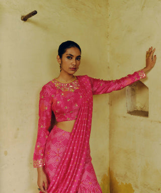 Drishti & Zahabia-Rani Pink Sharara Sari And Blouse-INDIASPOPUP.COM