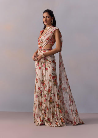 Sabia Ivory Draped Gharara Sari Set by Kalista available on Indiaspopup.com