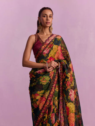 Ruhie Multicolor Floral Sari And Blouse by Kalista available on Indiaspopup.com