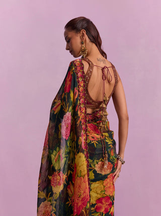 Ruhie Multicolor Floral Sari And Blouse by Kalista available on Indiaspopup.com