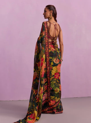 Ruhie Multicolor Floral Sari And Blouse by Kalista available on Indiaspopup.com