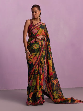 Ruhie Multicolor Floral Sari And Blouse by Kalista available on Indiaspopup.com